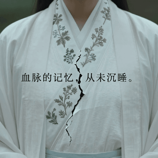 视觉张力素材：姜炎草药纹样汉服白大褂艺术特写