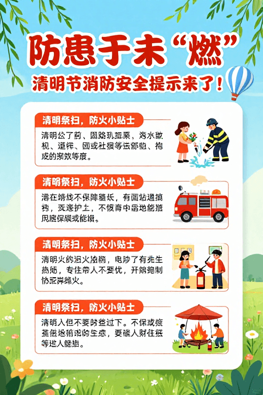 春季海报素材：清明安全警示：清新明亮的节日防火海报设计