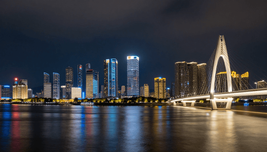梦幻色彩素材：福州璀璨夜景：古厝与现代都市交融的梦幻夜色