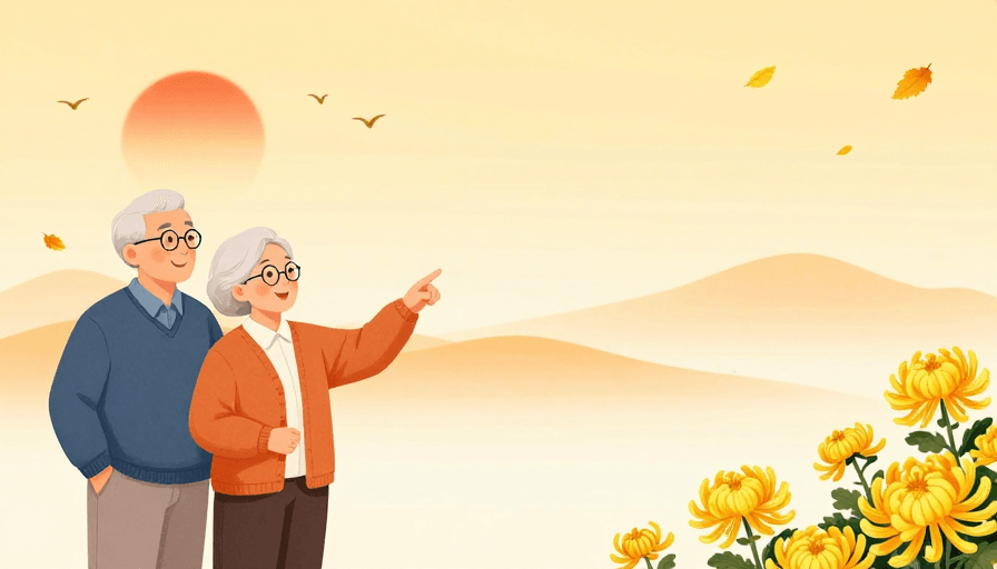 背景图素材：秋日黄昏温暖插画背景，暖黄渐变与金菊点缀