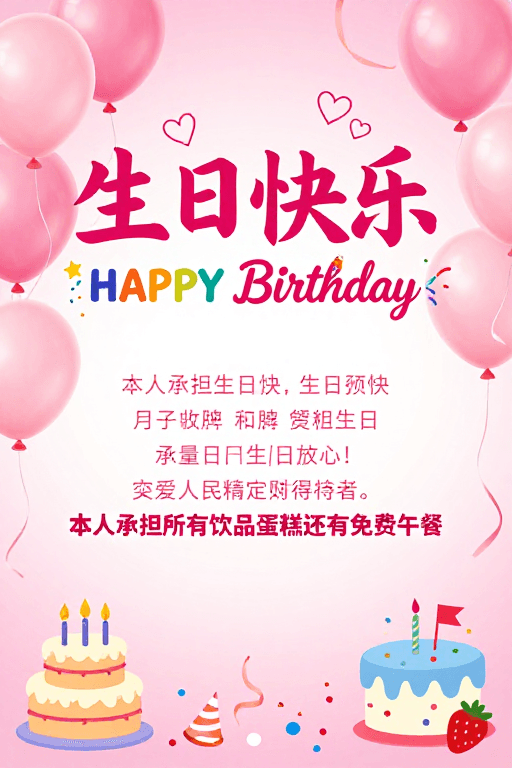 生日派对素材：粉色梦幻生日派对海报：温馨欢乐庆祝时刻