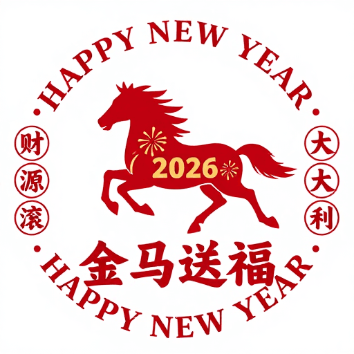 吉祥图案素材：2026新年贺图：金马送福，财源滚滚大吉大利
