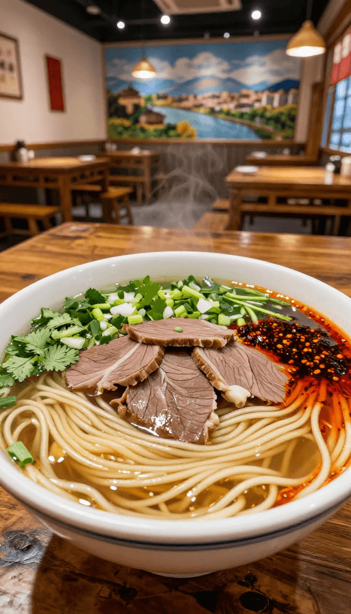8K高清素材：西北风情诱人的兰州牛肉面特写