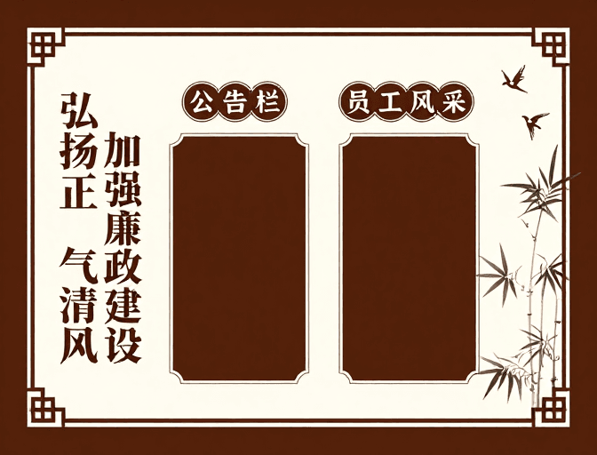 中式风格素材：中式廉政文化宣传栏设计：深棕米白庄重典雅风格
