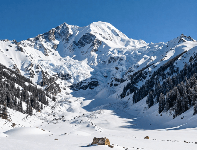 风景构图素材：壮丽雪峰群：清蓝天下的极致风光