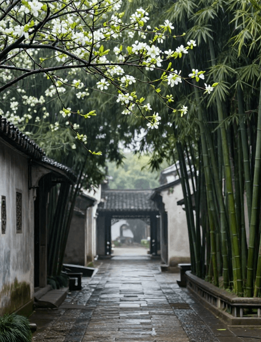 古风摄影素材：烟雨古镇竹林巷：古韵新生