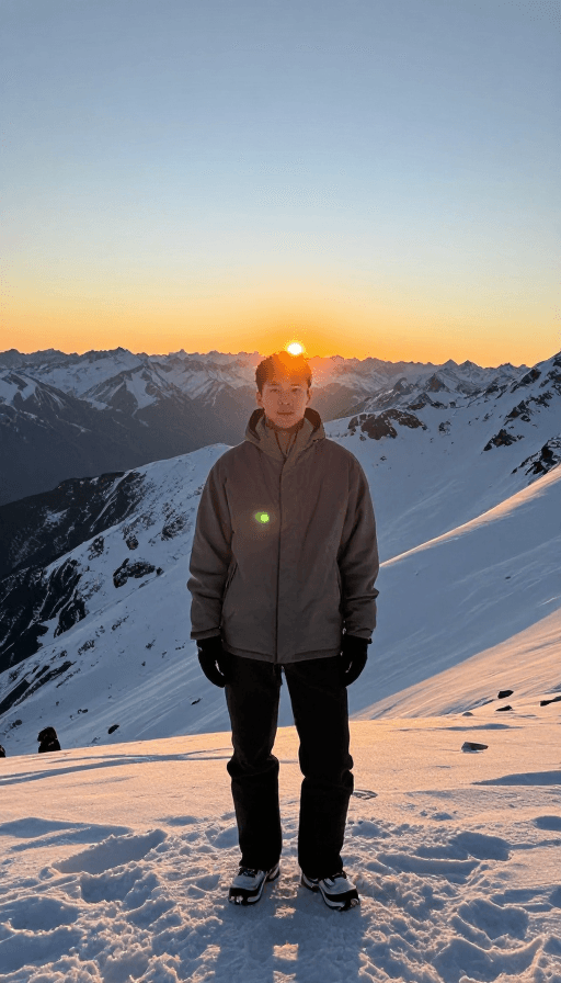摄影实拍素材：拉基雪山清晨邂逅，帅哥凝视日出