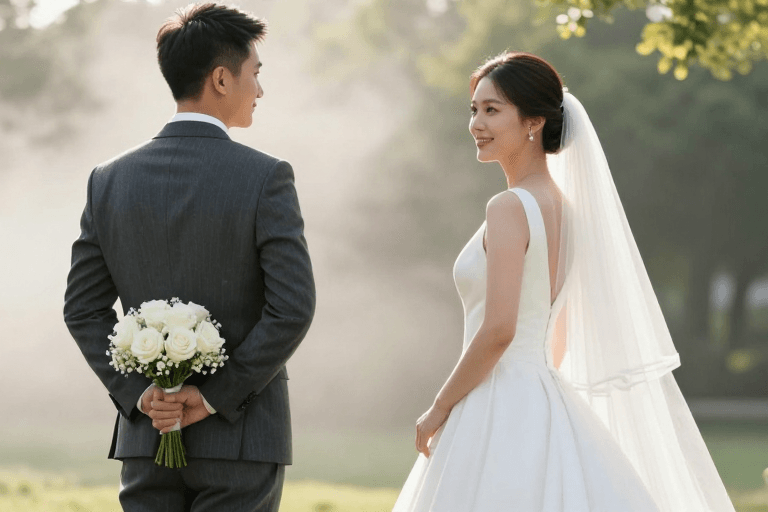 逆光金辉素材：逆光金辉下的亚洲婚纱浪漫瞬间