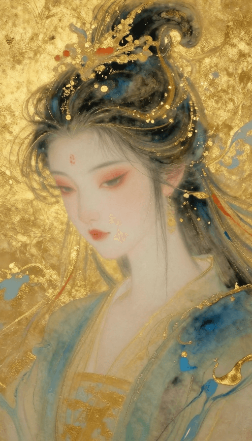 金箔岩彩素材：金箔岩彩绘·梦幻敖丙头像：东方风韵与细腻质感