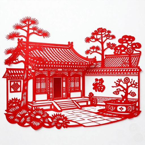 微缩景观素材：非遗剪纸·北京三进四合院微缩景观