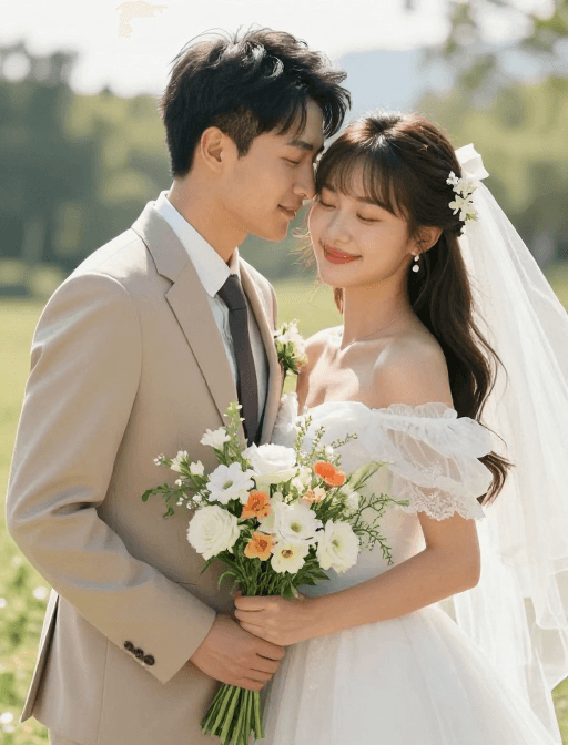 阳光明媚素材：阳光下的幸福：唯美自然风婚纱照