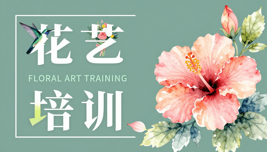 水彩手绘艺术素材：清新花艺培训视觉设计：现代排版与手绘艺术融合