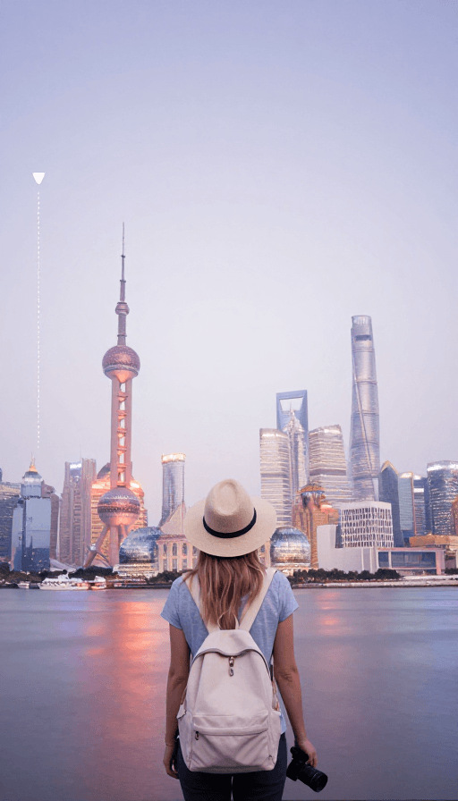 双重曝光素材：双面光影：女性剪影与上海夜景的双重曝光