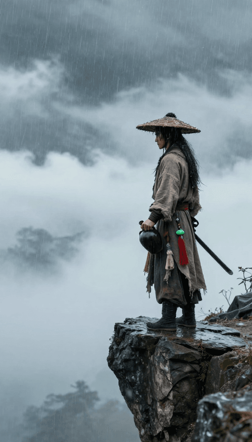 写实摄影素材：徐克式武侠：悲怆剑客悬崖独酌写真