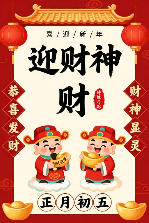 喜庆设计素材：迎财神·新春传统喜庆海报设计