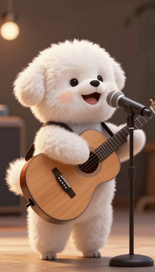 萌宠素材：萌犬深情吉他弹唱舞台秀