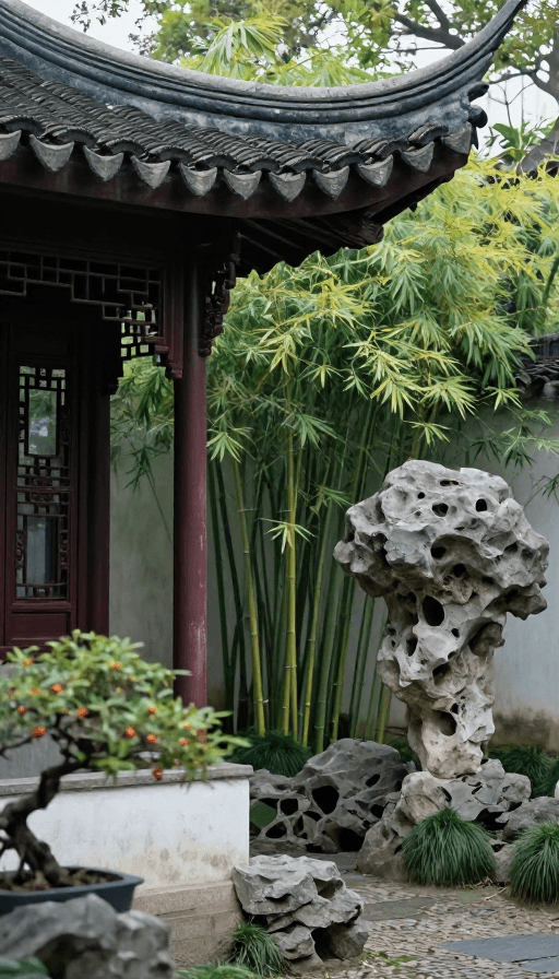 高清画质素材：苏州园林景致：古韵与光影交织的春日画卷