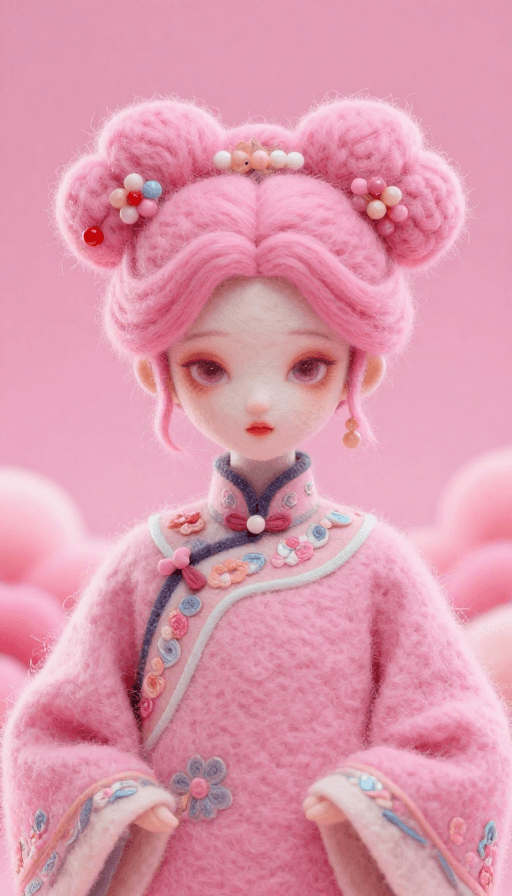 超现实插画素材：东方奇幻少女：毛毡质感国风插画
