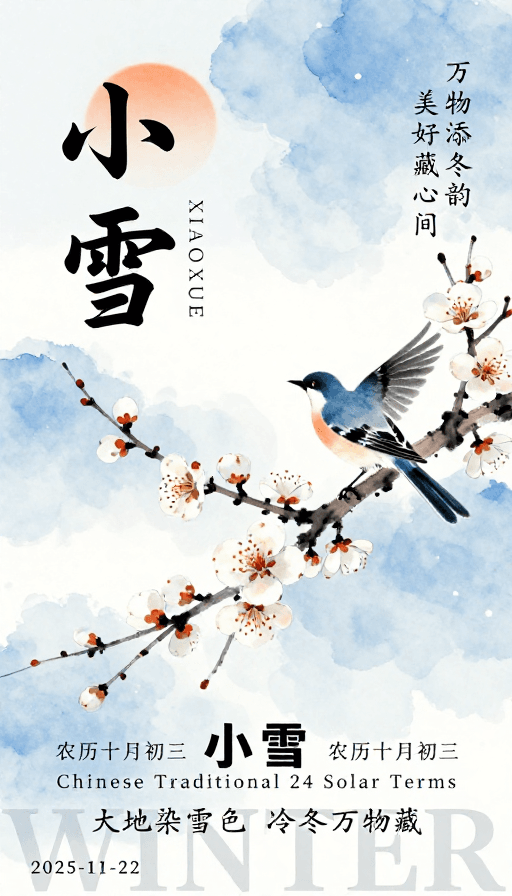 小雪素材：新国风水墨小雪节气海报，淡雅意境呈现冬日初雪之美