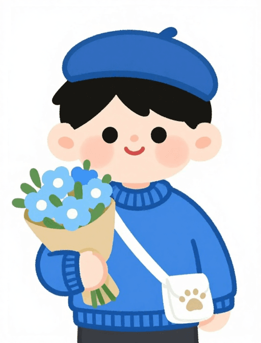 Q版萌系素材：Q版萌系小哥哥：朦胧蓝调极简插画杰作