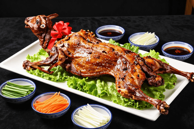 烤全羊美食素材：节日臻享：金黄酥脆烤全羊盛宴