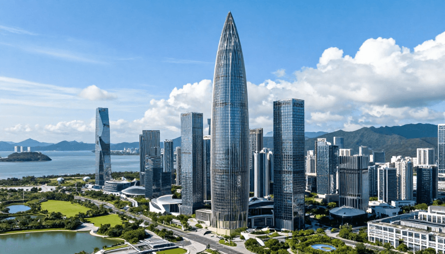 城市天际线素材：京基100深圳湾现代天际线全景