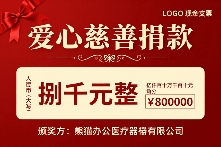 红色主调素材：红色典雅爱心慈善捐款现金支票设计