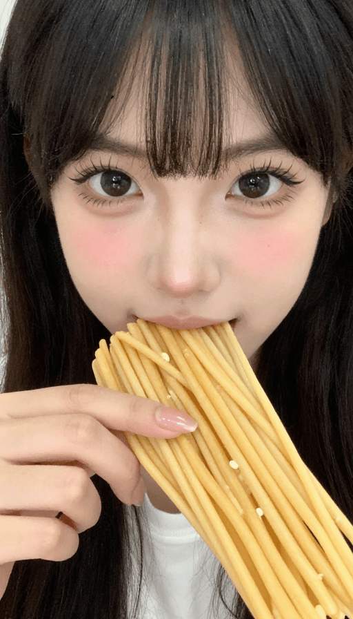 家庭厨房素材：日常美食瞬间：将面条送入口中的真实写照