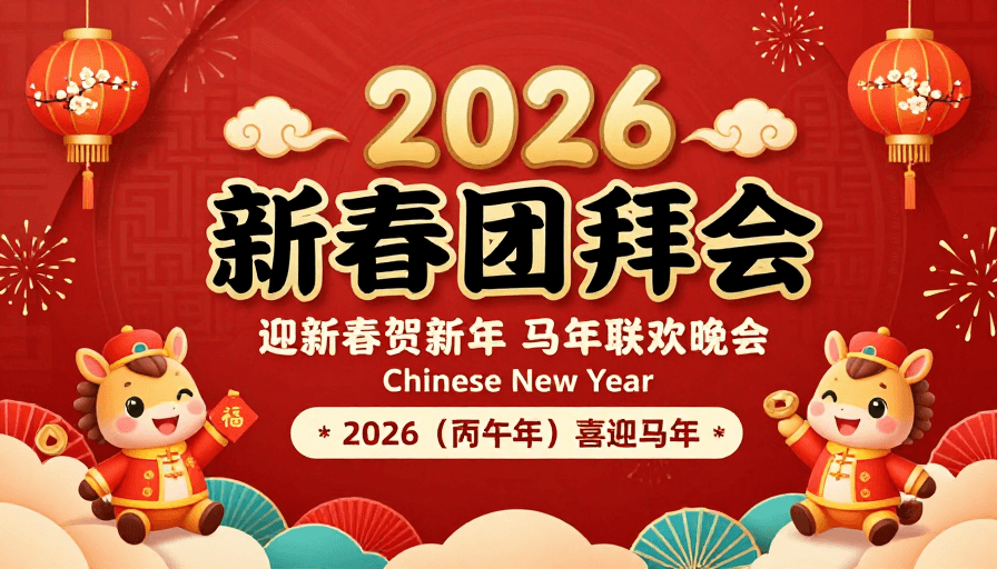 马年贺岁素材：2026新春团拜会：喜庆中国风新年海报