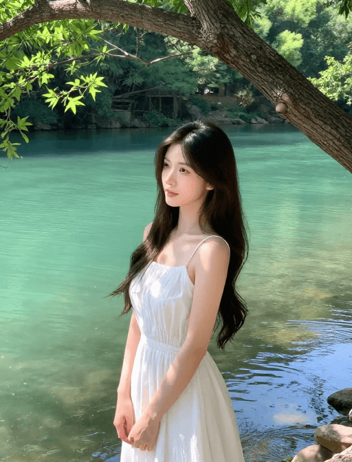 艺术摄影素材：小清新河畔：中国美女与清澈流水的静谧邂逅