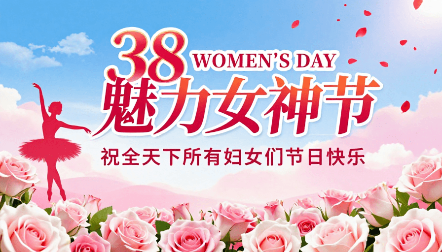 女性力量素材：国际妇女节：红色玫瑰与梦幻色彩的浪漫庆典