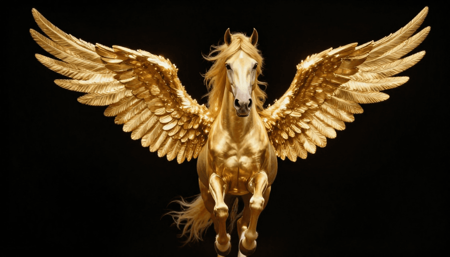 奇幻生物素材：金翼天使骏马：暗夜光辉奔跑的奇幻史诗