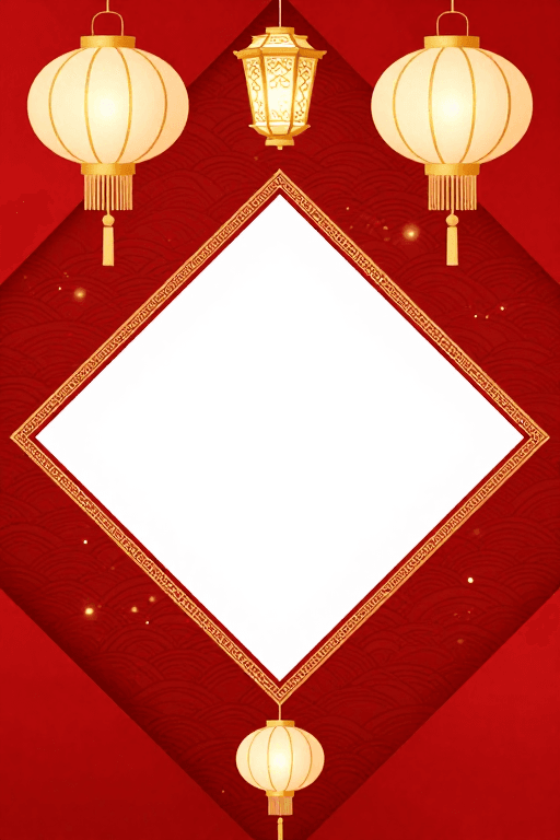金色质感素材：金红中国节庆背景：菱形留白宫灯设计