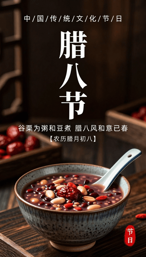 中式美学素材：中式腊八节海报：传统美学与饮食文化