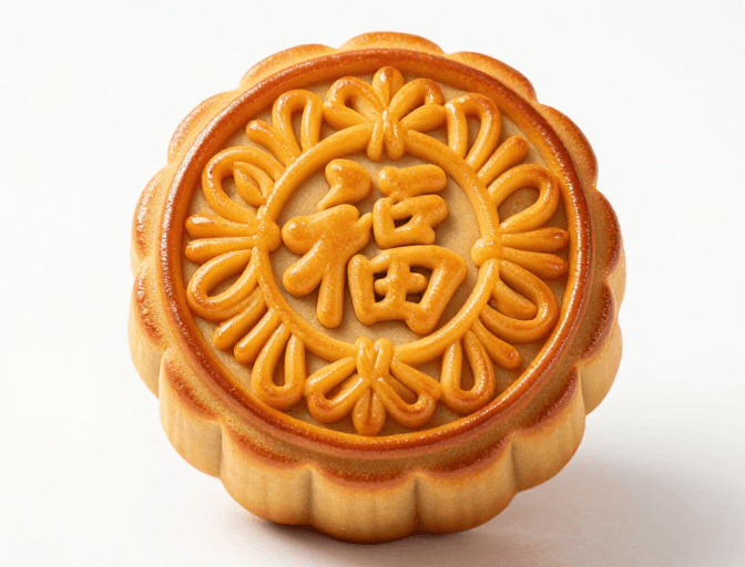 促销宣传素材：金橙色中式月饼浮雕细节高清特写