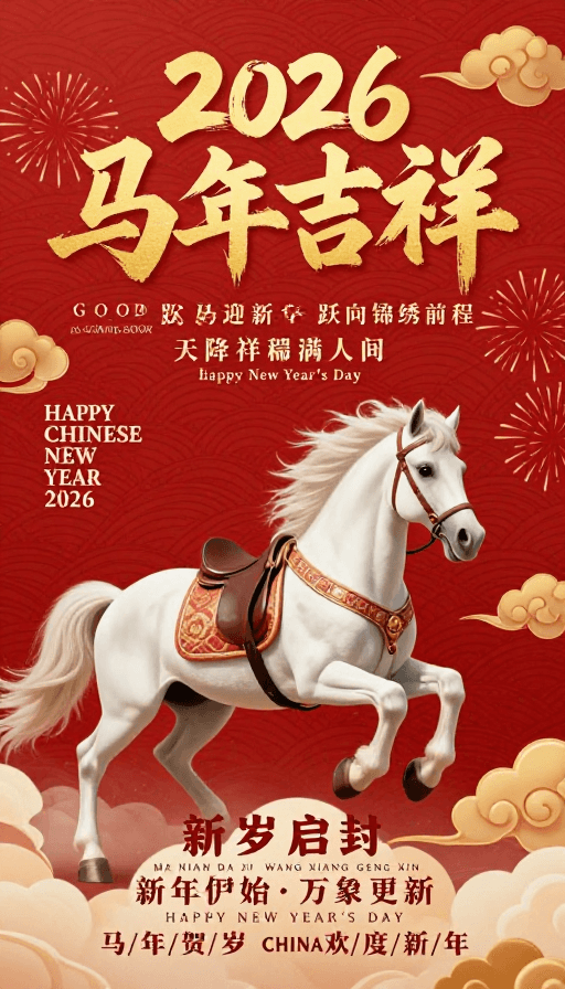 中国风元素素材：2026马年吉祥：书法风新春海报