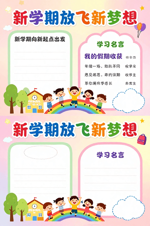 儿童教育素材：童趣校园海报：新学期放飞梦想
