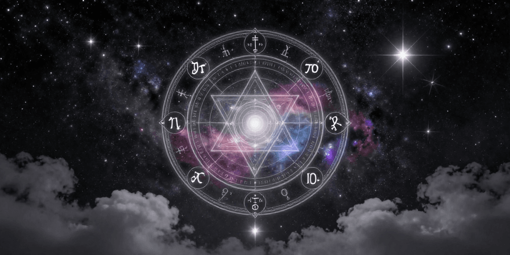 宇宙背景素材：神秘宇宙符号与星辰：占星艺术插图