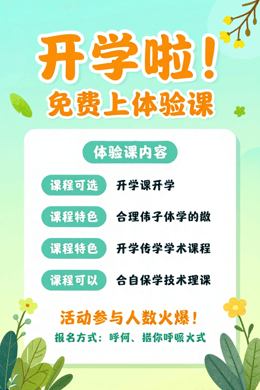校园活动素材：春日活力教育宣传：清新开学体验课海报