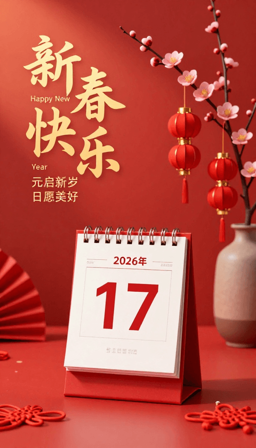 新年氛围素材：2026新春中式日历：红色喜庆氛围