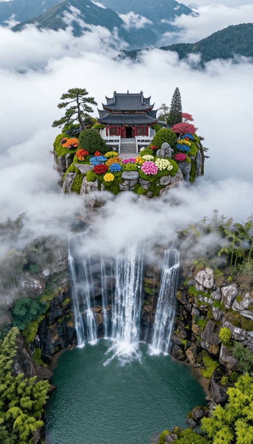 文化建筑素材：云崖道观：青苔石上花开的仙境航拍