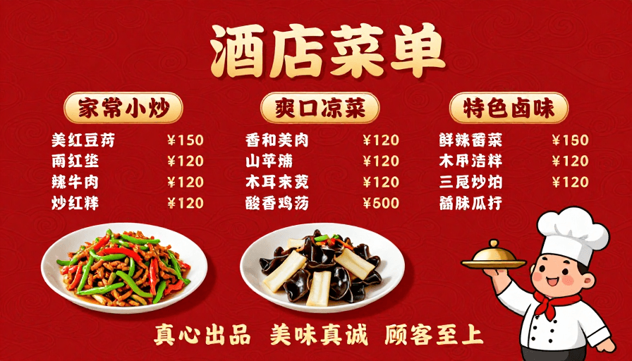 喜庆设计素材：中式喜庆风格高端酒店菜单设计