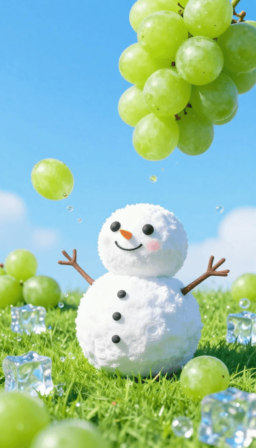 多巴胺配色素材：赛格朋克青提气泡：多巴胺草地雪人乐园