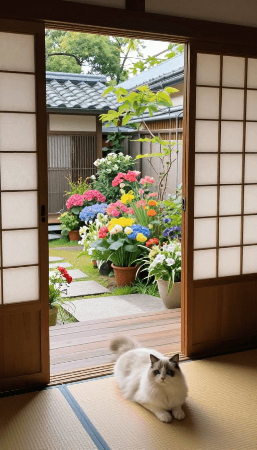 温馨家居素材：日式庭院鲜花与温馨家居生活