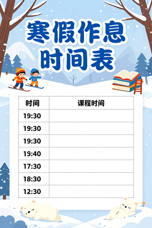 清新插画风素材：清新冬日：温馨寒假作息时间表插画海报