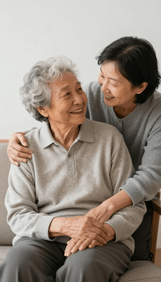 温馨摄影素材：温情护理：护理人员专注守护老人