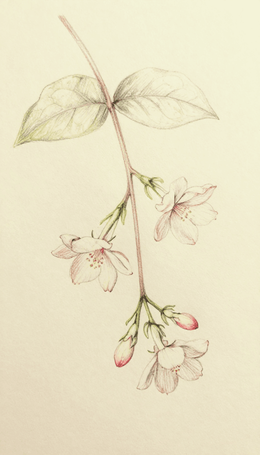 手绘花卉素材：轻盈复古：彩铅手绘垂枝茉莉花