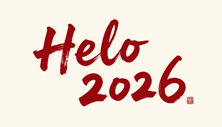 简洁背景素材：红色书法'Hello 2026'：传统艺术迎接新年