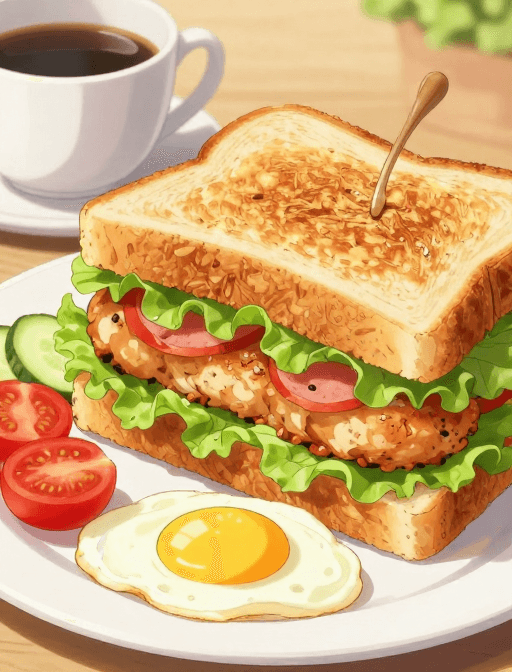 动漫插画素材：动漫电影海报风诱人的三明治特写