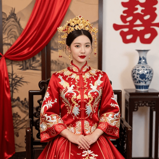 古风人像素材：中式凤冠旗袍新娘：传统婚礼摄影艺术